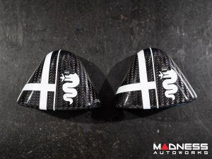 Alfa Romeo 4C Carbon Fiber Upper Safety Belt Ring Cover - White Alfa Flag Theme Alfa Romeo 4C Carbon Fiber Upper Safety Belt Ring Cover - White Alfa Flag Theme